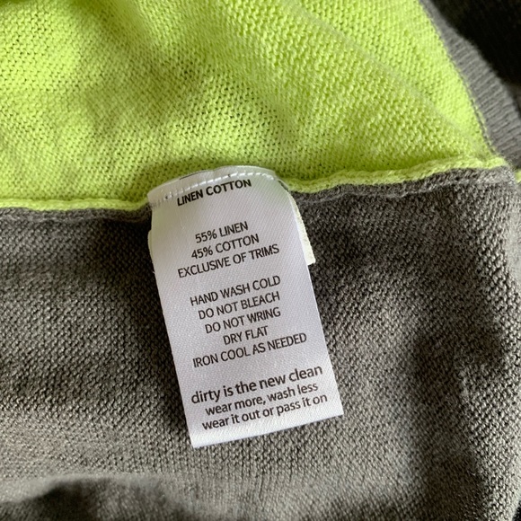 Horny Toad Sweater Women Small Striped Gray Lime Knit Linen Roll Tab Lightweight - Picture 5 of 5